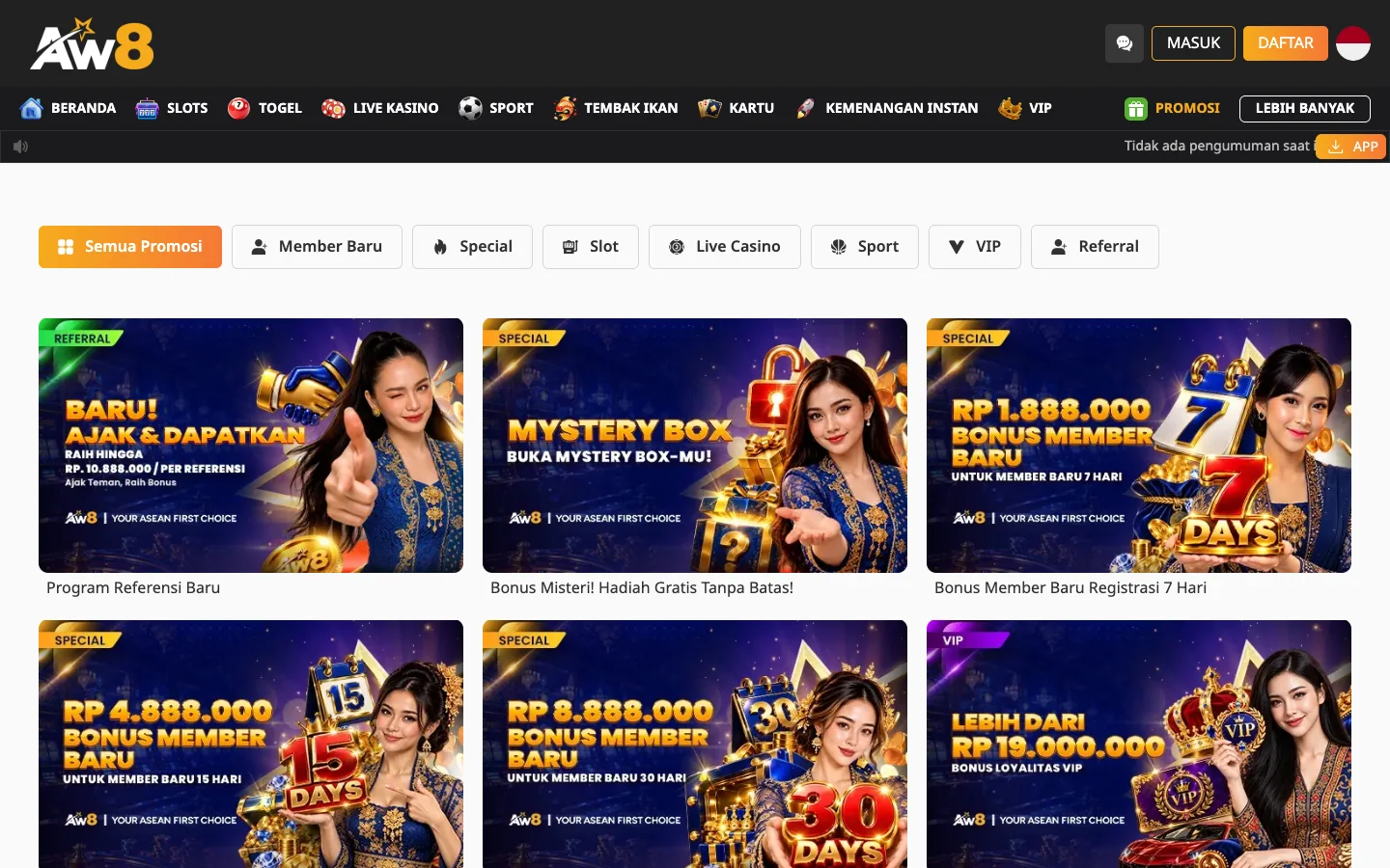 Halaman promosi AW8 Indonesia