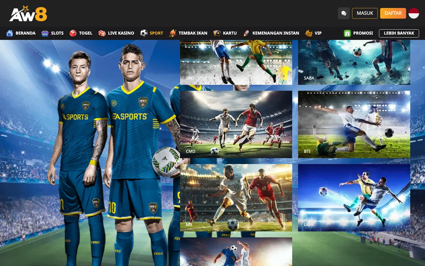 Sportsbook AW8 Indonesia: SBO, SABA, CMD, BTI, M9 dan UG