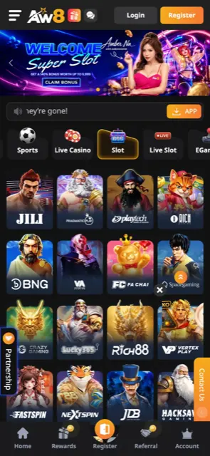 Lobi slot mudah alih AW8 Pro dengan jubin pembekal