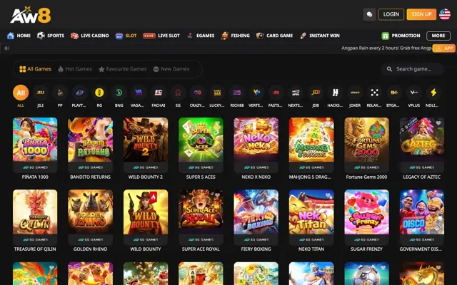 Lobi slot AW8 Pro dengan penapis pembekal termasuk JILI, Pragmatic Play, Playtech dan Fa Chai