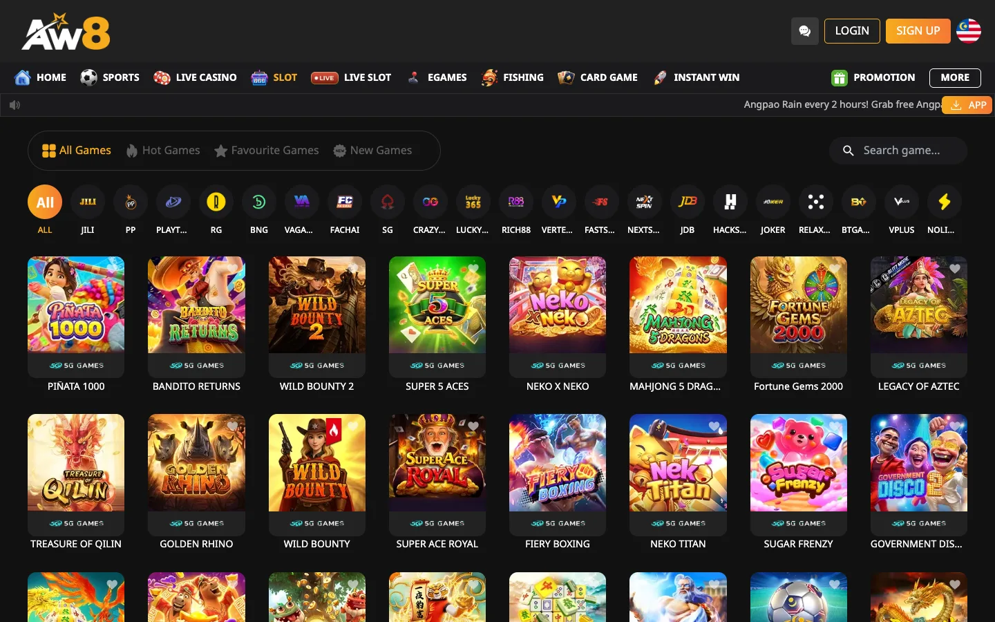 Lobi slot AW8 Pro dengan penapis pembekal