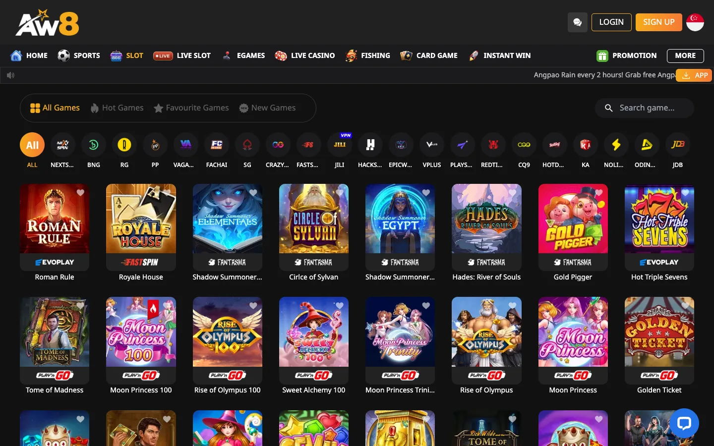 AW8 Pro Singapore slot lobby