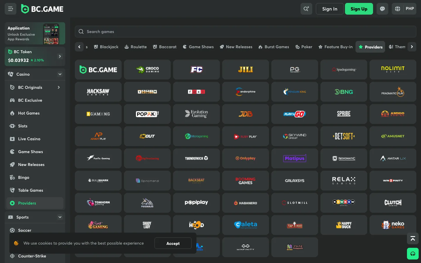 BC.Game providers page