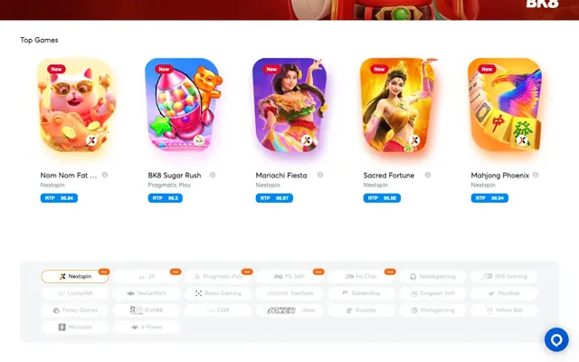 BK8 slots lobby with 23 slot providers including JILI, PG Soft and Fa Chai