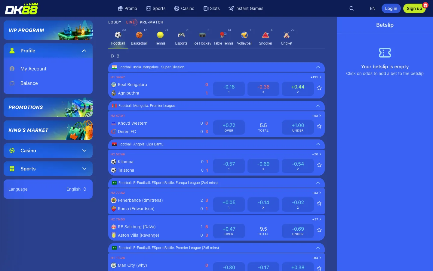 Sportsbook DK88 dengan bola sepak secara langsung