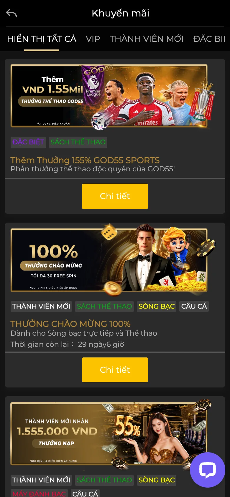 Trang khuyến mãi GOD55 trên điện thoại với thưởng chào mừng 100% và ưu đãi 55%