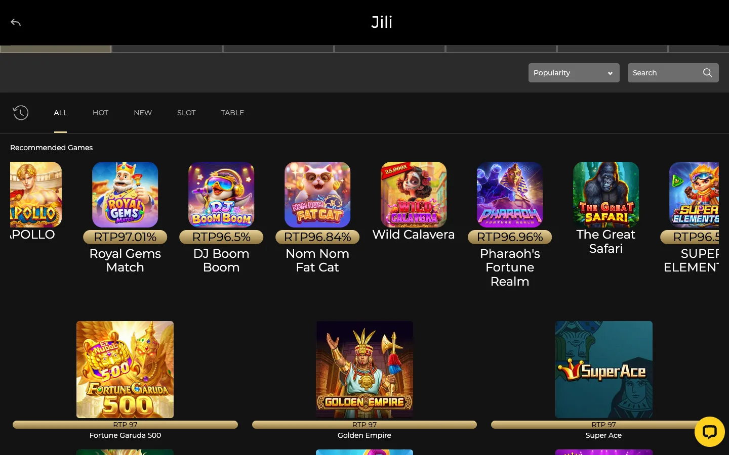Lobi slot JILI GOD55 dengan label RTP