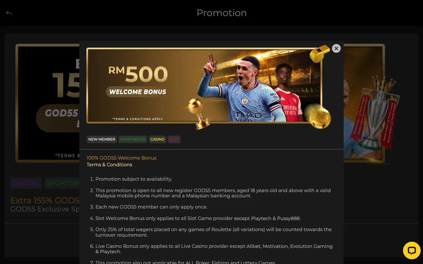 Bonus alu-aluan 100% GOD55 sehingga RM500