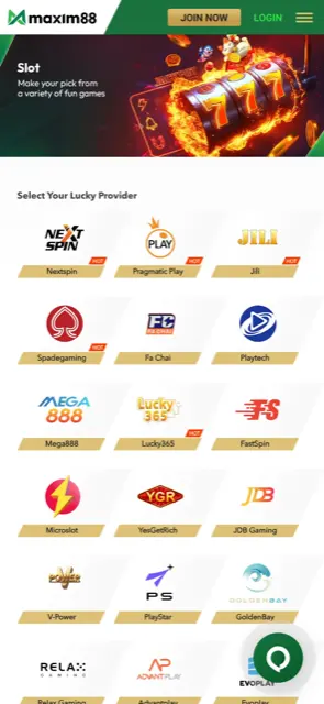 Halaman slot mudah alih Maxim88 dengan grid pembekal slot