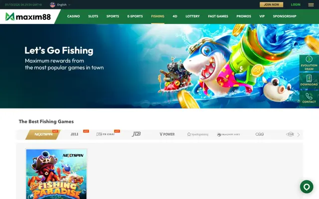 Halaman permainan fishing Maxim88 dengan Nextspin, JILI, Fa Chai, JDB dan pembekal lain