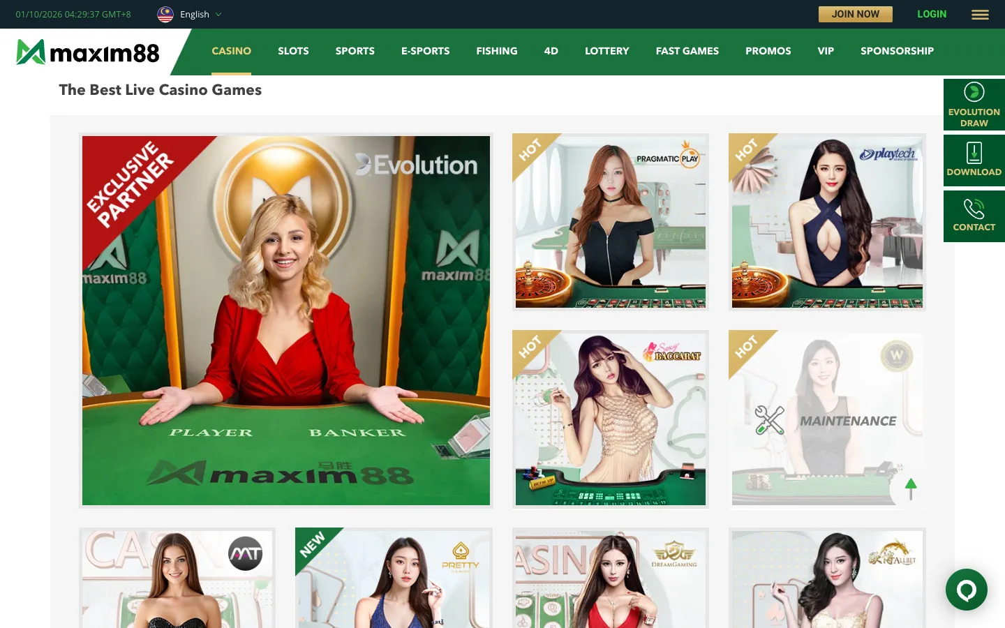 Studio live casino Maxim88