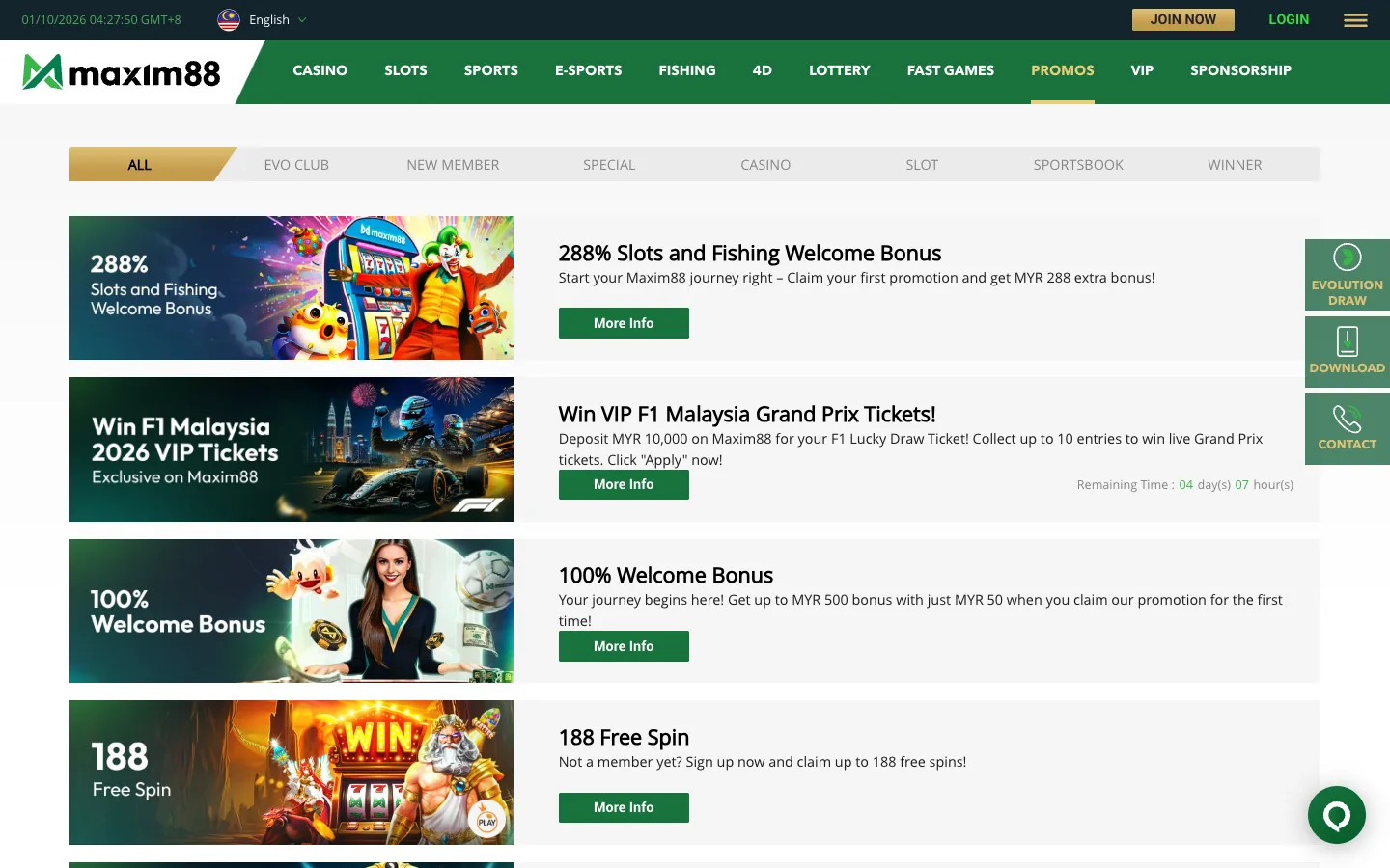 Halaman promosi Maxim88