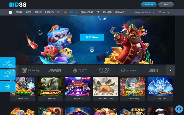 Lobi permainan tembak ikan MD88 dengan KA Gaming, Joker, Dragoon Soft, CQ9, Fa Chai dan JILI
