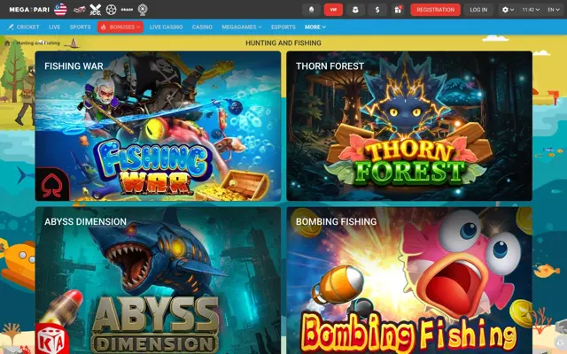 Lobi Hunting and Fishing Megapari dengan Fishing War, Thorn Forest, Abyss Dimension dan Bombing Fishing