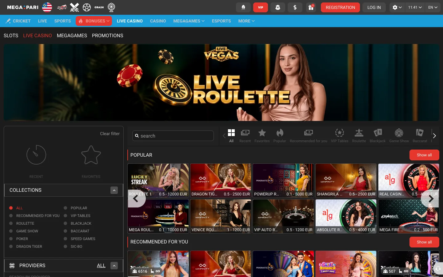 Lobi live casino Megapari
