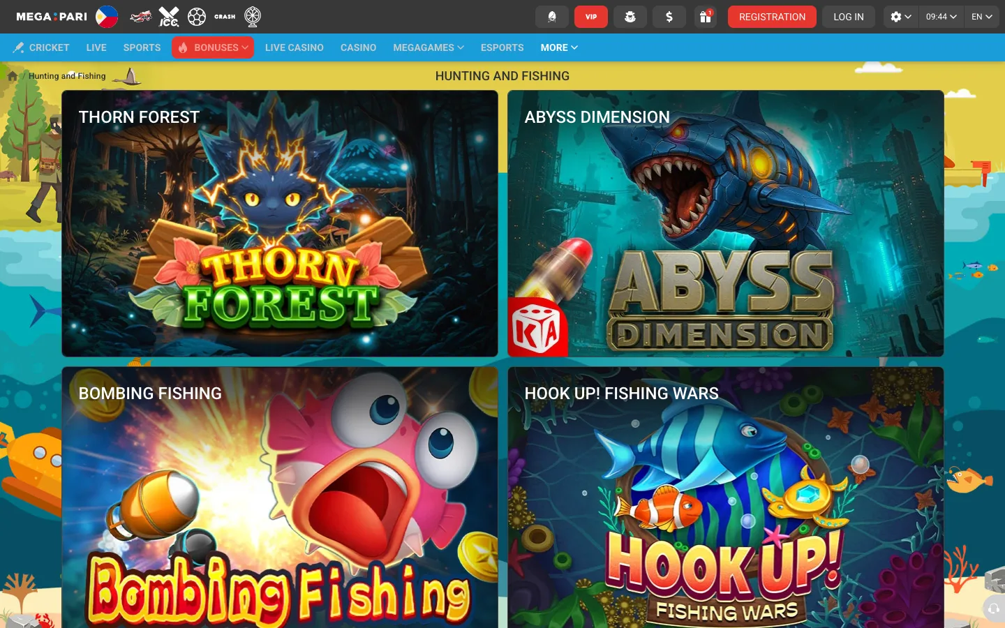 Megapari fishing games lobby