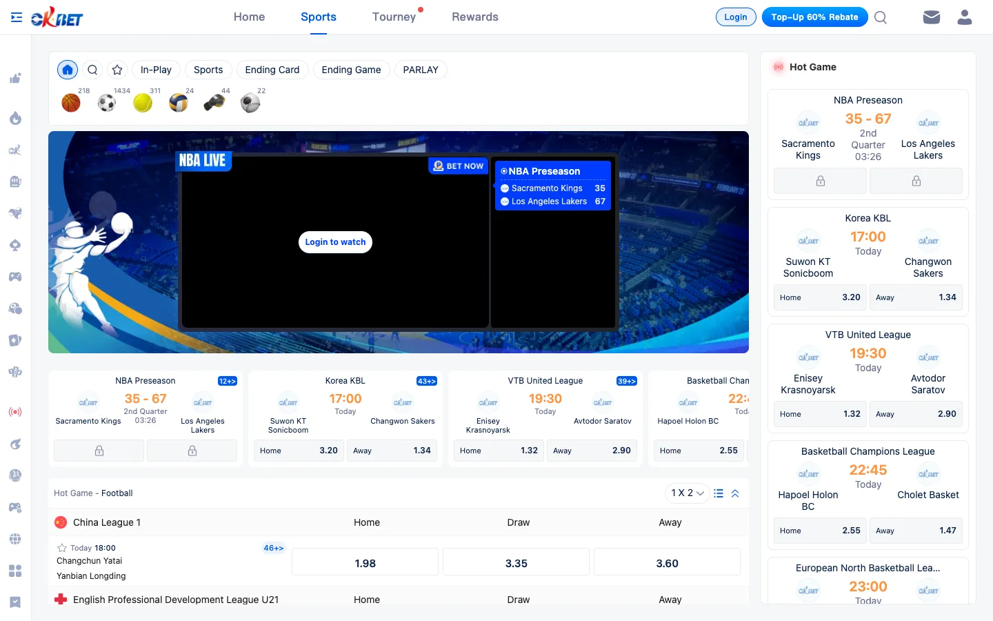 OKBet sportsbook with an NBA preseason live stream, Korea KBL and basketball odds