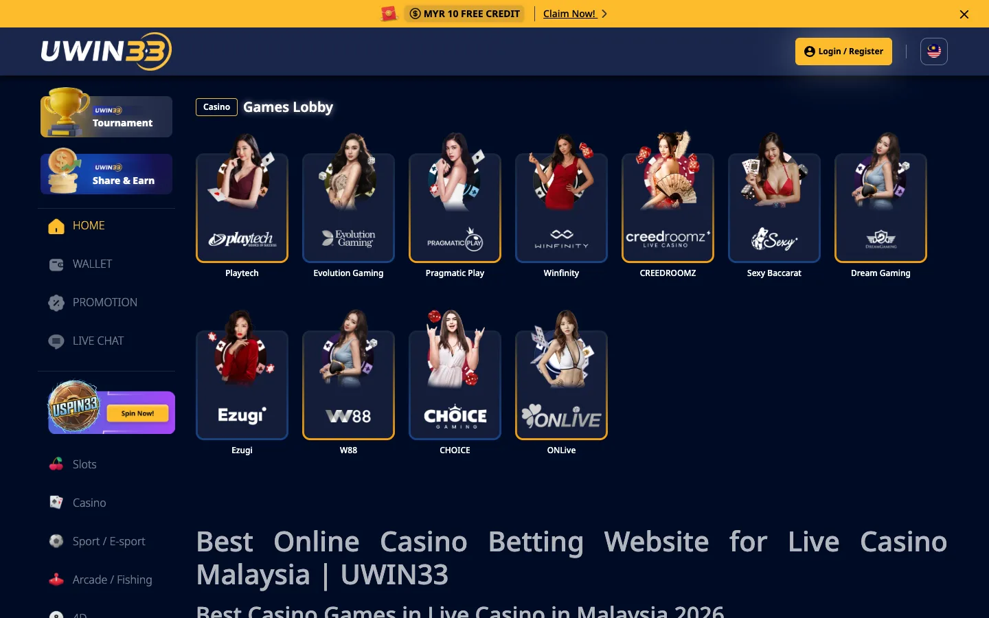Lobi live casino UWIN33