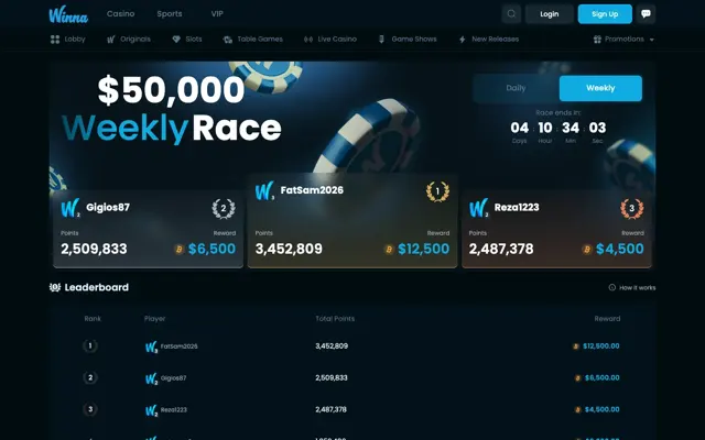 Winna $50,000 weekly race leaderboard with a $12,500 first prize